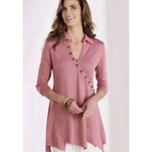 Soft Surroundings Tamara Tunic XS Button Detail Front Soft Pink Long Sleeve NWT